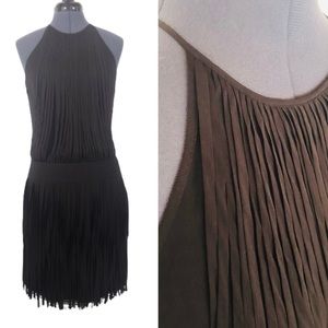 Catherine Malandrino Little Black Dress Silk Fringe Mini Halter Flapper Size 6